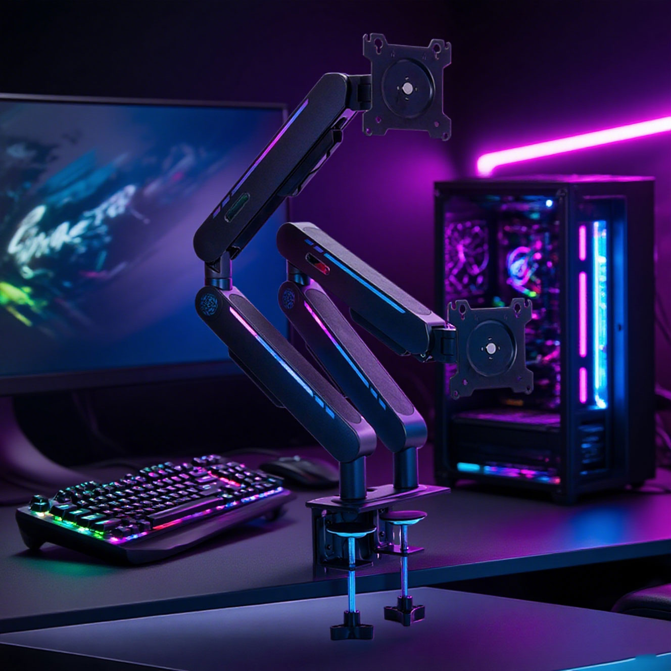 Monitor Arm Dual - Suporte de Mesa com Mola a