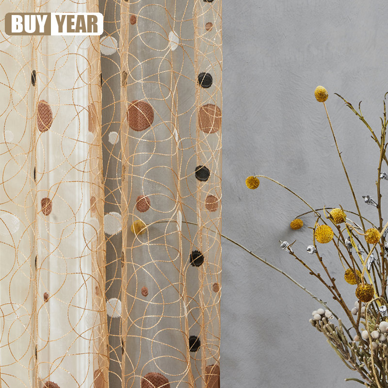 Home Office Buy - Cortinas transparentes jacquard com estampa de