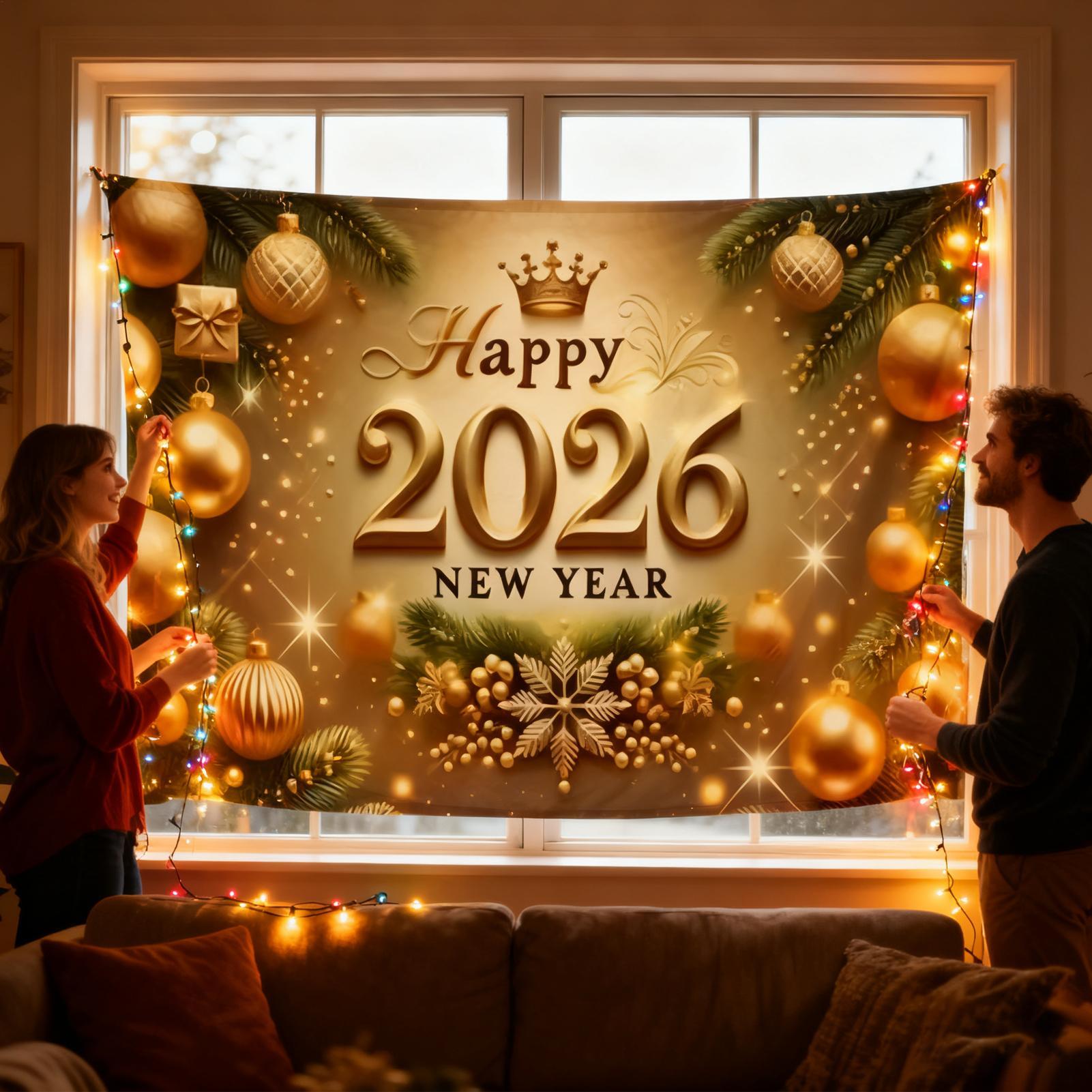 Feliz ano novo banner 7x5 pés  - Home Office Holidays 2026 avaliação e preço